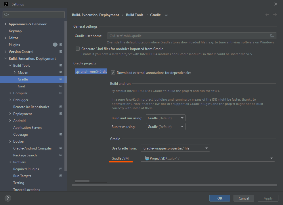 Fix IntelliJ Gradle JVM